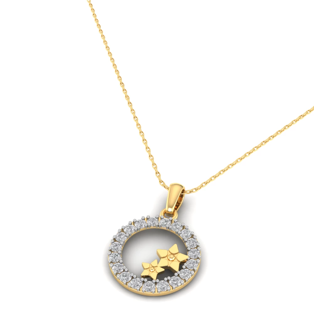 Pargold Solid Gold Stellar Gleam Circle Pendant -Gold_Diamond_Diamond_Static_Gold