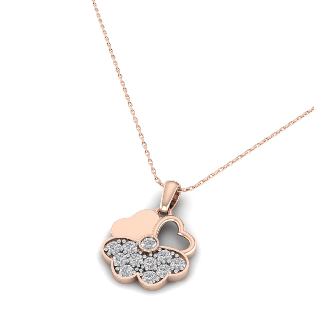 Pargold Solid Gold Cherished Clover Heart Pendant -Rose_Diamond_Diamond_Static_Rose