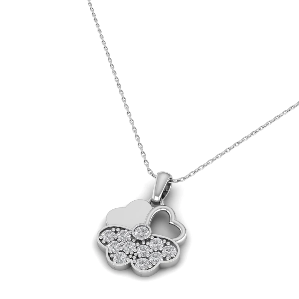 Pargold Solid Gold Cherished Clover Heart Pendant -Silver_Diamond_Diamond_Static_Silver