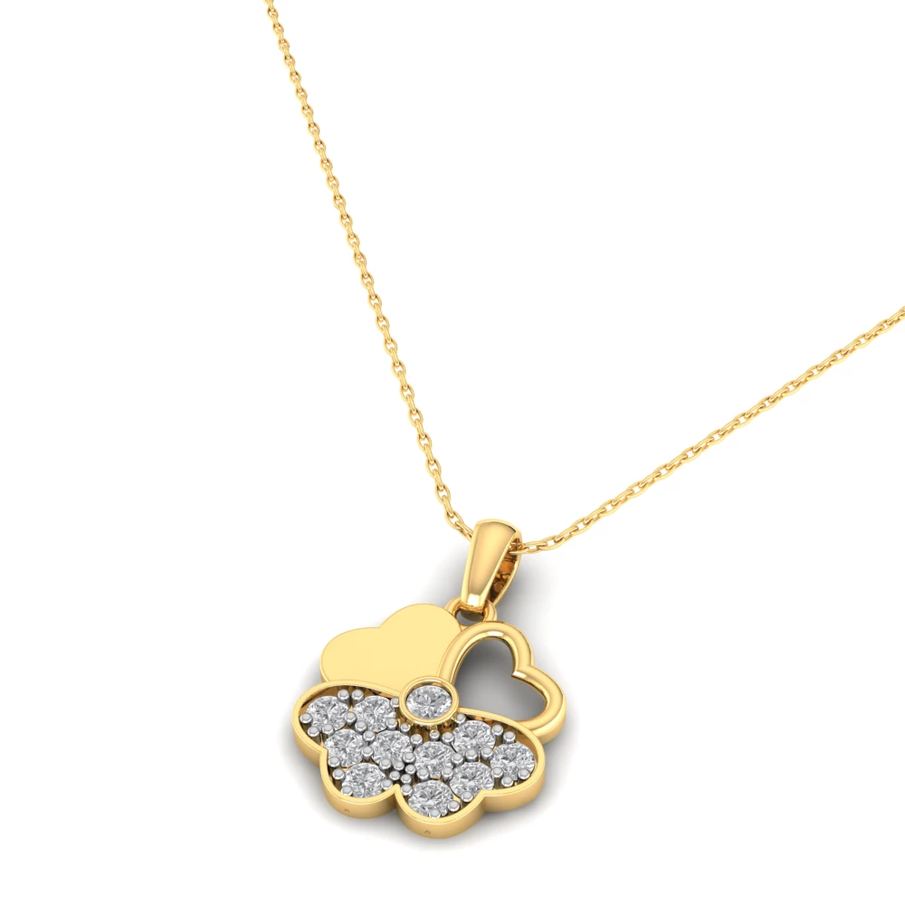 Pargold Solid Gold Cherished Clover Heart Pendant -Gold_Diamond_Diamond_Static_Gold