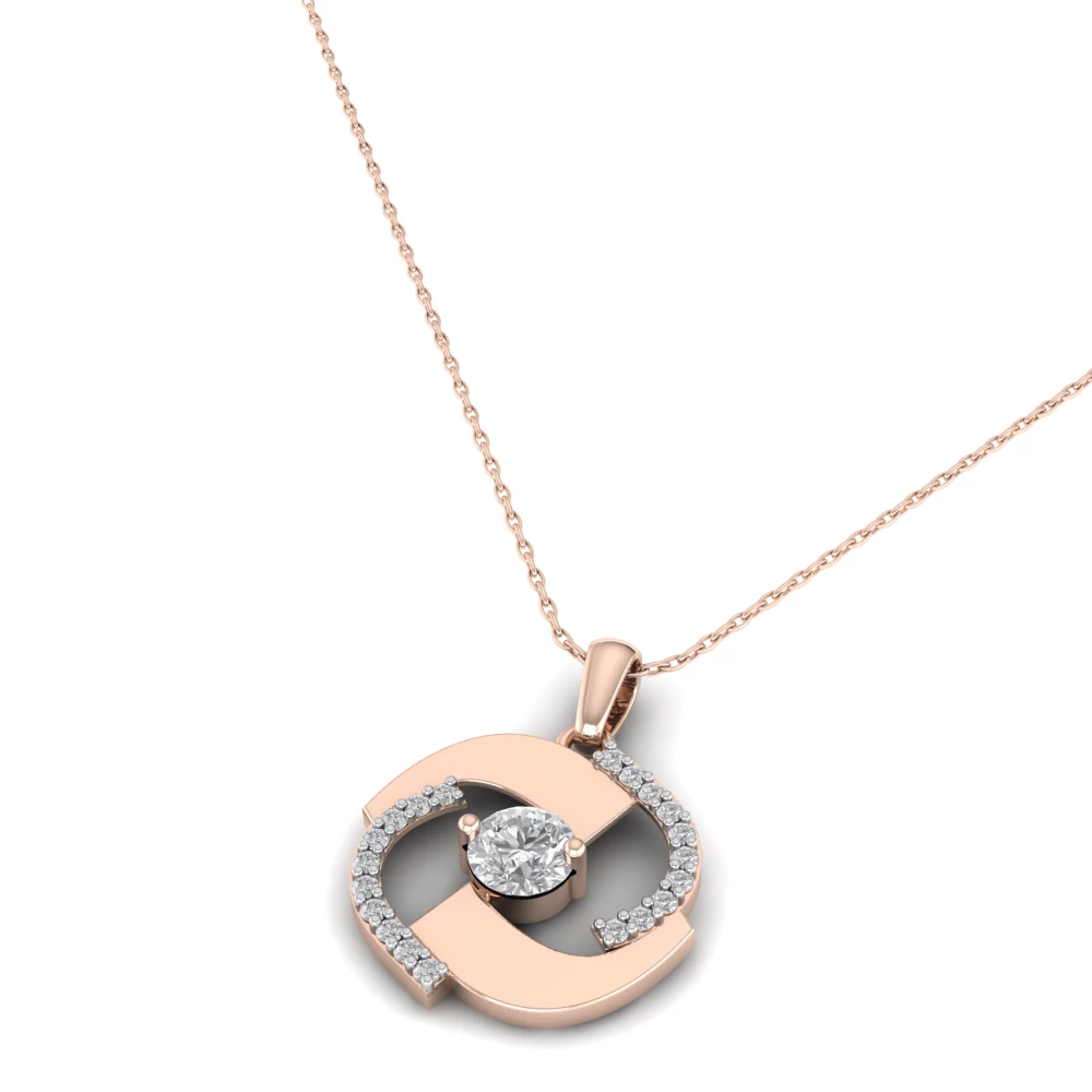 Pargold Solid Gold Spiral Elegance Solitaire Pendant -Rose_Diamond_Diamond_Static_Rose