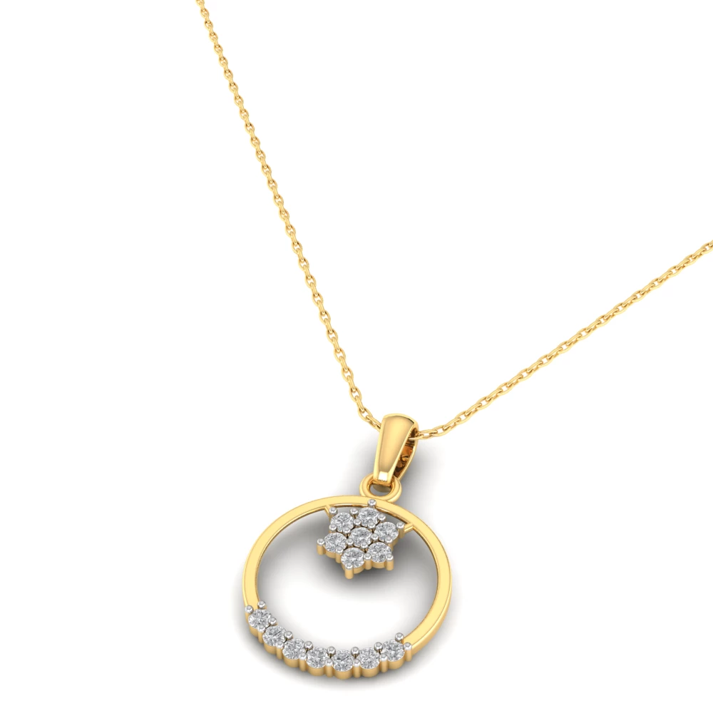 Pargold Solid Gold Crescent Starlight Circle Pendant -Gold_Diamond_Diamond_Static_Gold