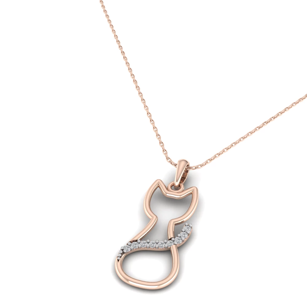 Pargold Solid Gold Silhouette Sparkle Cat Pendant -Rose_Diamond_Diamond_Static_Rose