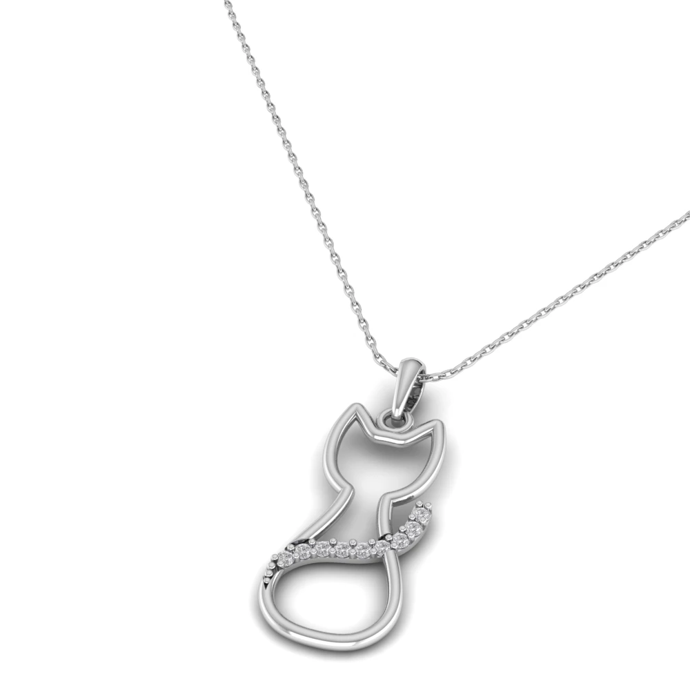 Pargold Solid Gold Silhouette Sparkle Cat Pendant -Silver_Diamond_Diamond_Static_Silver