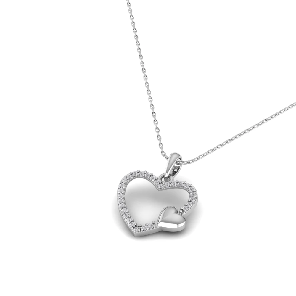 Pargold Solid Gold Glittering Affection Heart Pendant  -Silver_Diamond_Diamond_Static_Silver