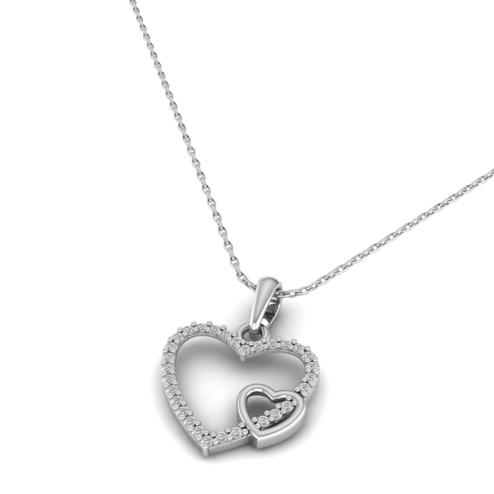 Pargold Solid Gold Harmony Hearts Pendant -Silver_Diamond_Diamond_Static_Silver