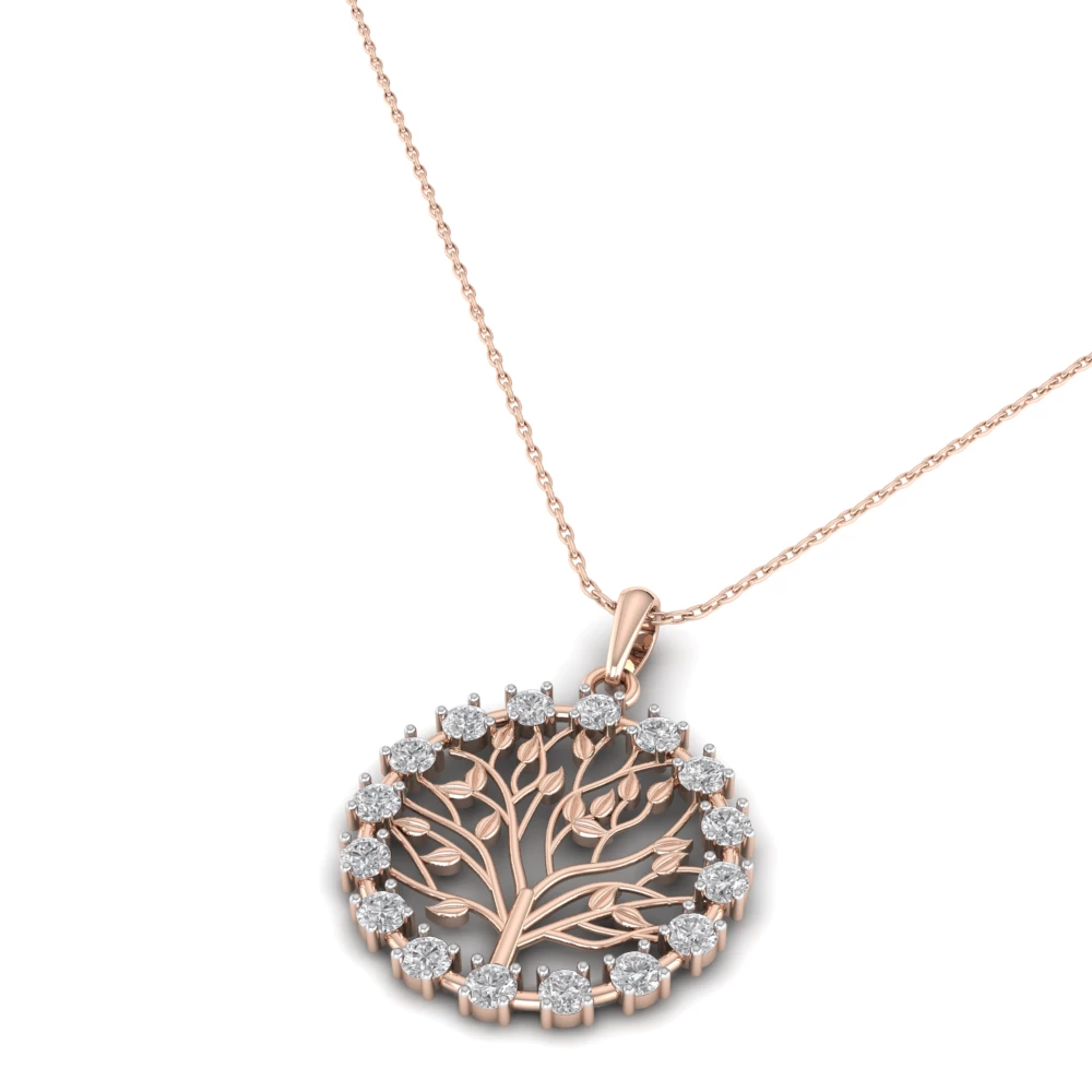 Pargold Solid Gold Tree of Life Charm Necklace Pendant -Rose_Diamond_Diamond_Static_Rose