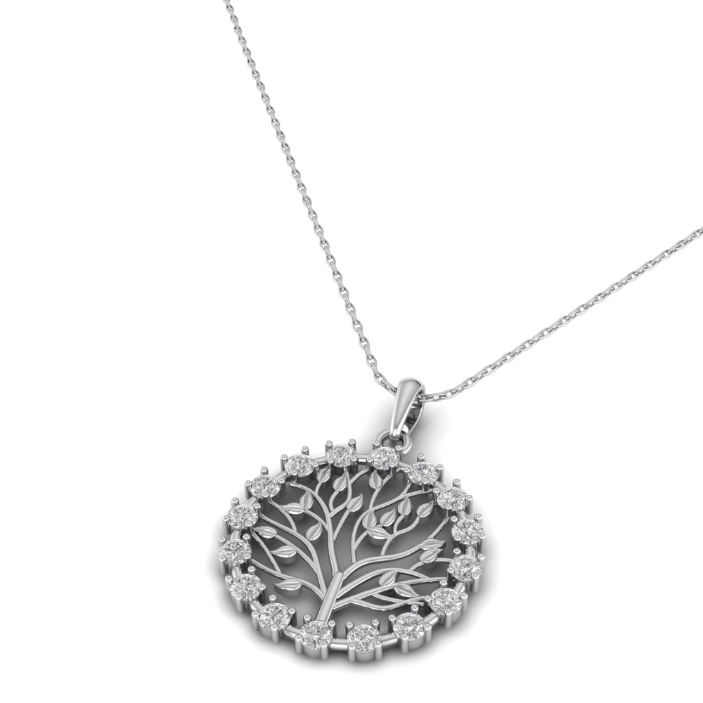 Pargold Solid Gold Tree of Life Charm Necklace Pendant -Silver_Diamond_Diamond_Static_Silver