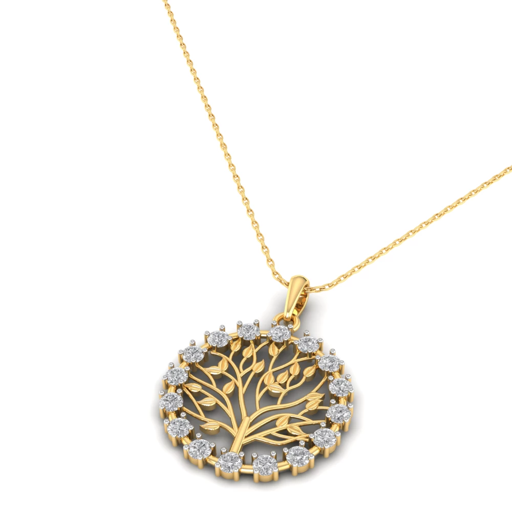 Pargold Solid Gold Tree of Life Charm Necklace Pendant -Gold_Diamond_Diamond_Static_Gold