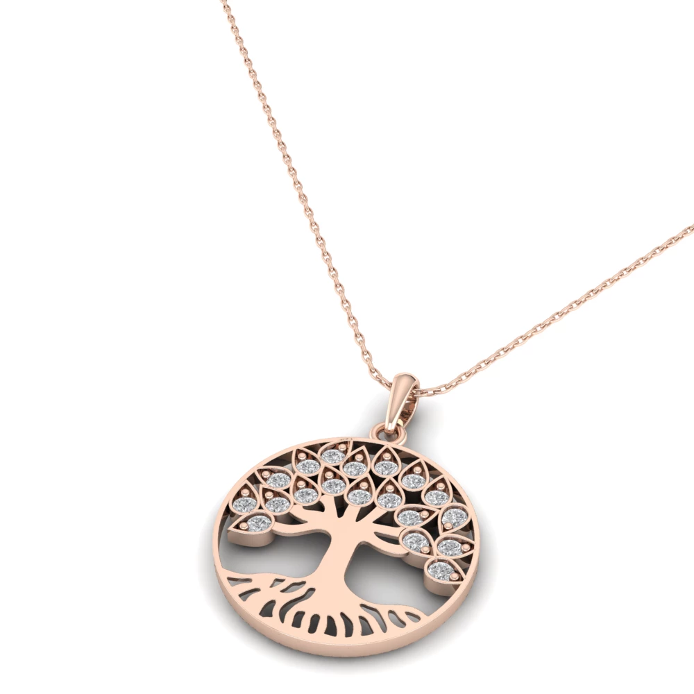 Pargold Solid Gold Tree of Life Serenity Pendant -Rose_Diamond_Diamond_Static_Rose