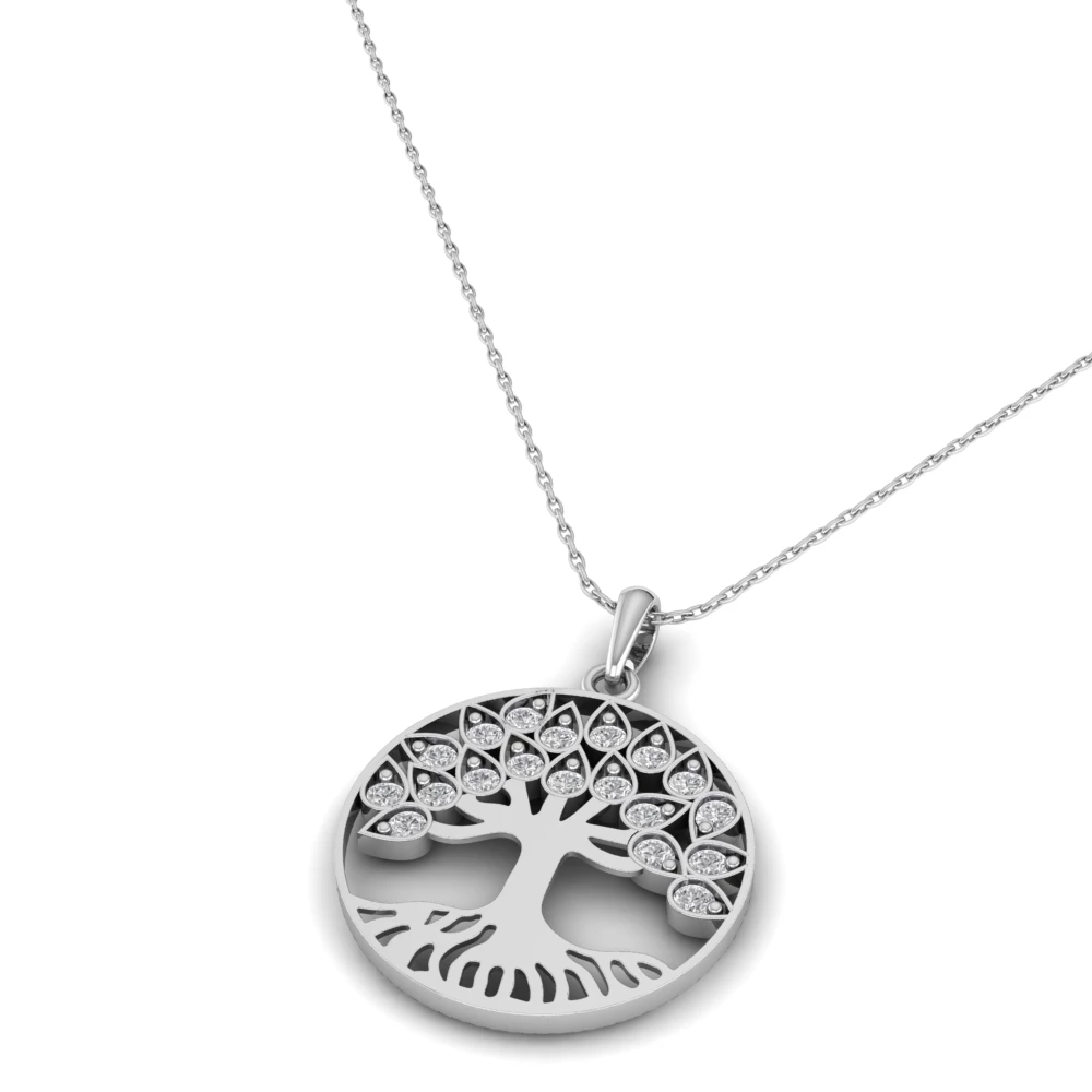 Pargold Solid Gold Tree of Life Serenity Pendant -Silver_Diamond_Diamond_Static_Silver