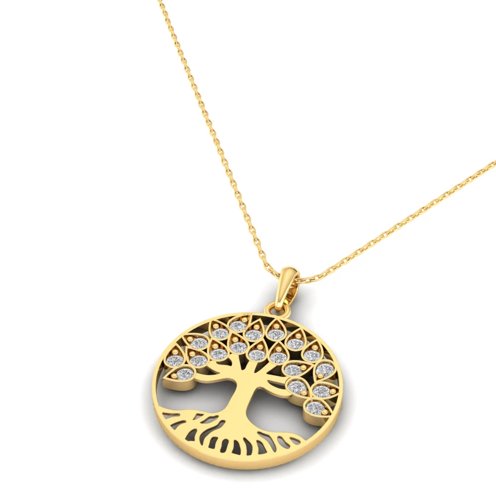 Pargold Solid Gold Tree of Life Serenity Pendant -Gold_Diamond_Diamond_Static_Gold