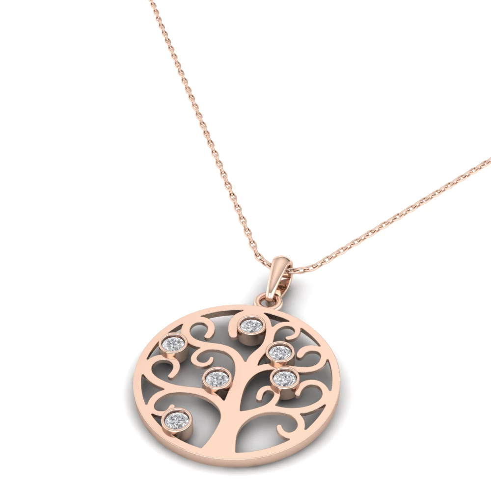 Pargold Solid Gold Tree of Life Blossom Pendant -Rose_Diamond_Diamond_Static_Rose