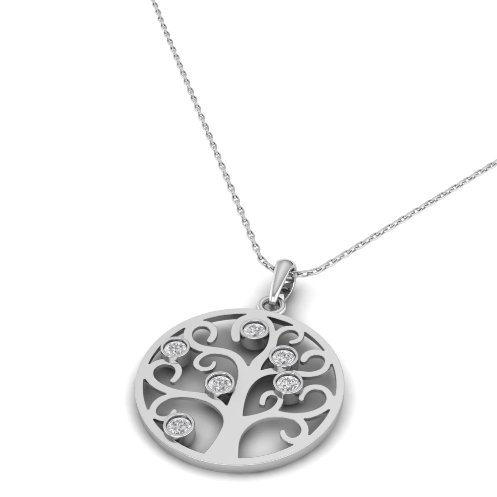 Pargold Solid Gold Tree of Life Blossom Pendant -Silver_Diamond_Diamond_Static_Silver