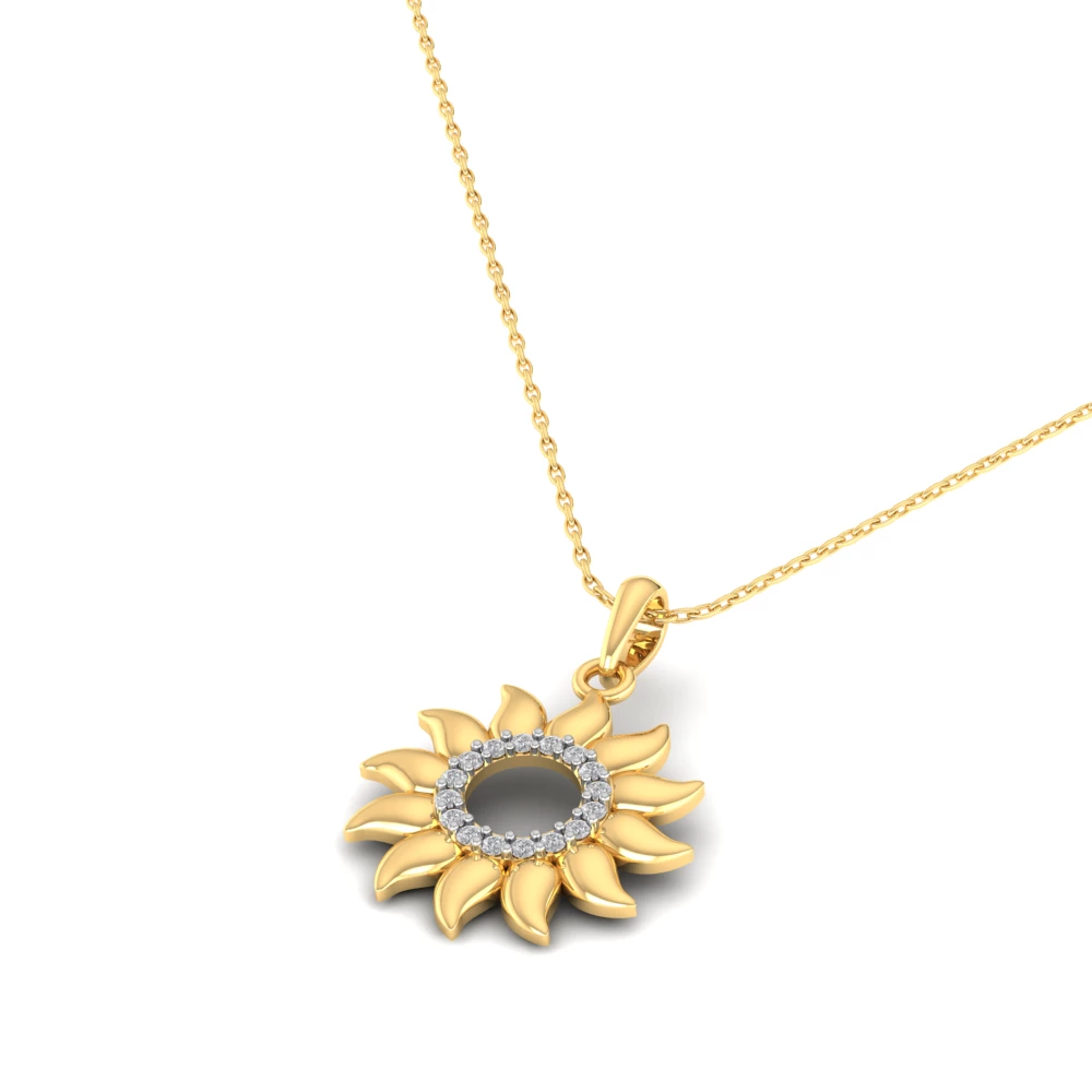 Pargold Solid Gold Sunbeam Halo Pendant -Gold_Diamond_Diamond_Static_Gold