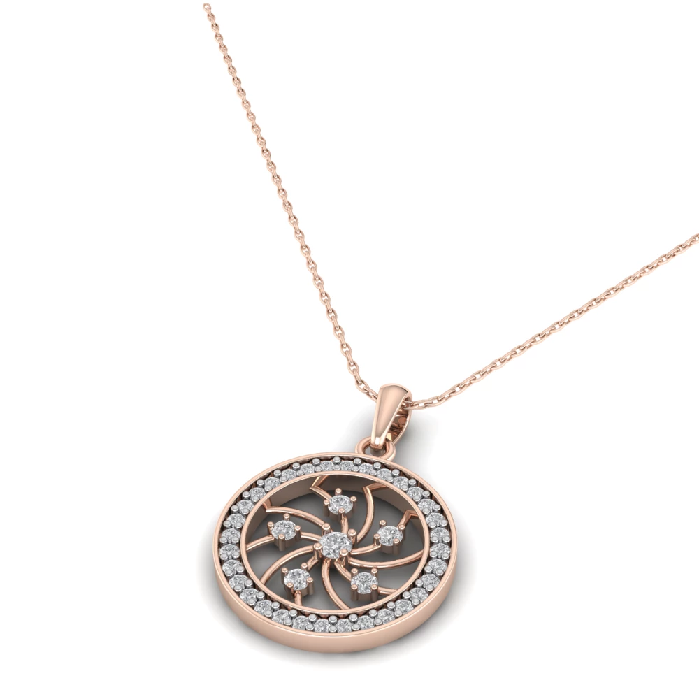 Pargold Solid Gold Golden Spiral Blossom Pendant -Rose_Diamond_Diamond_Static_Rose