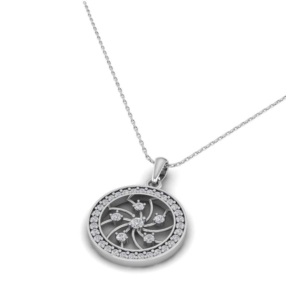 Pargold Solid Gold Golden Spiral Blossom Pendant -Silver_Diamond_Diamond_Static_Silver