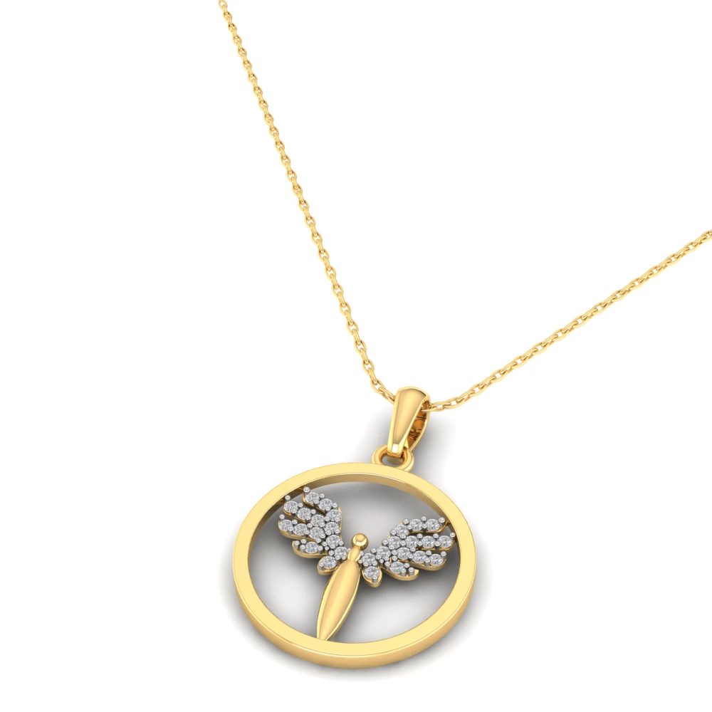 Pargold Solid Gold Winged Harmony Angel Pendant -Gold_Diamond_Diamond_Static_Gold