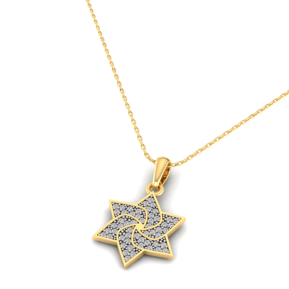 Pargold Solid Gold Golden Swirl Star Pendant -Gold_Diamond_Diamond_Static_Gold