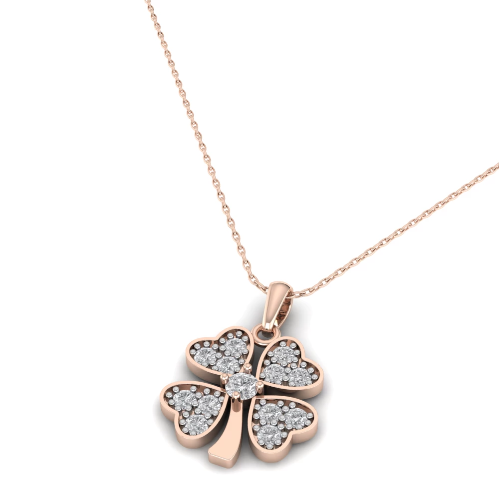 Pargold Solid Gold Luminous Clover Blossom Pendant -Rose_Diamond_Diamond_Static_Rose