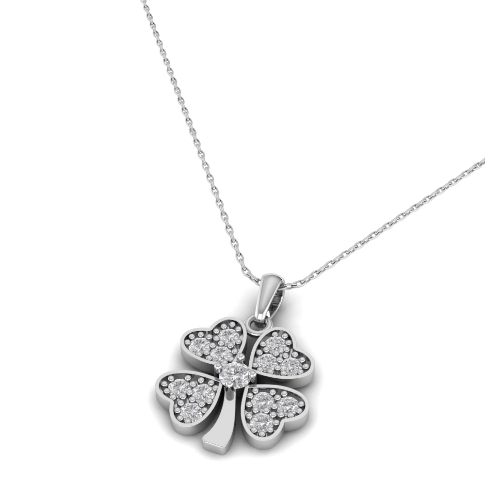 Pargold Solid Gold Luminous Clover Blossom Pendant -Silver_Diamond_Diamond_Static_Silver