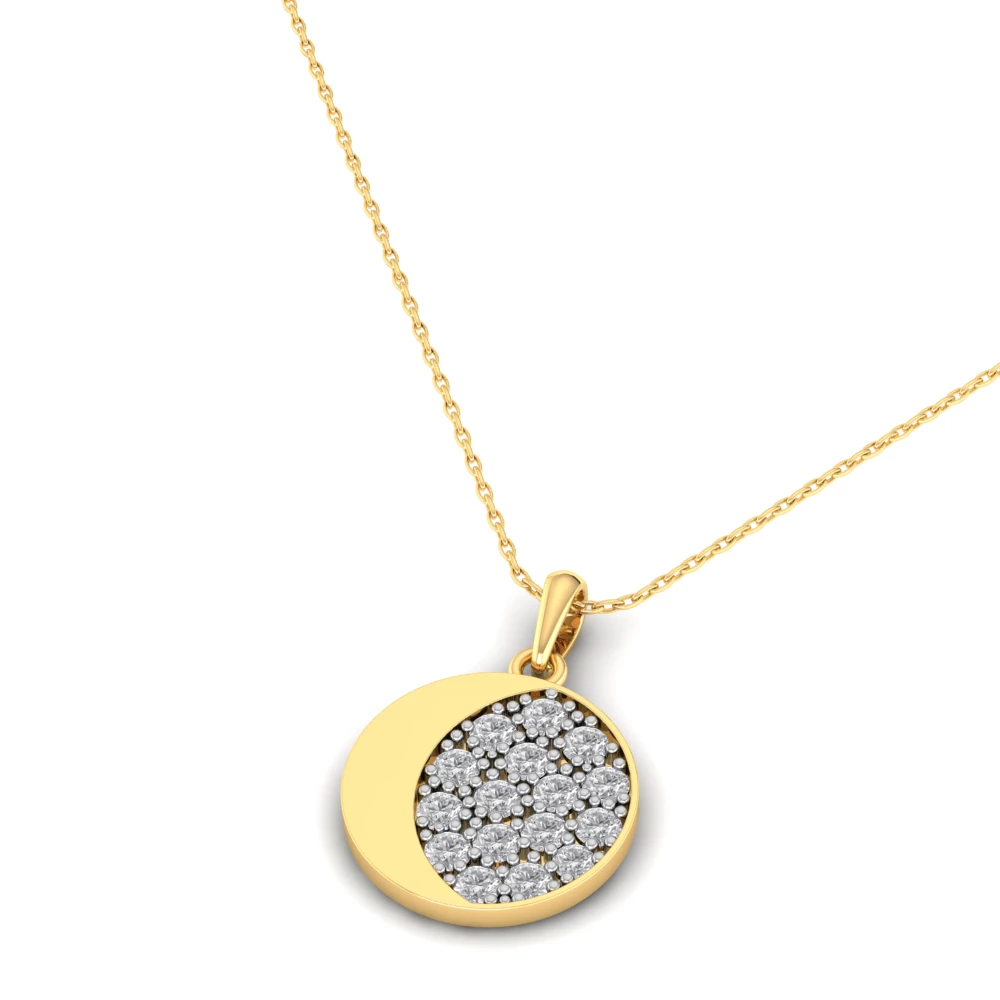 Pargold Solid Gold Crescent Eclipse Pendant Necklace -Gold_Diamond_Diamond_Static_Gold