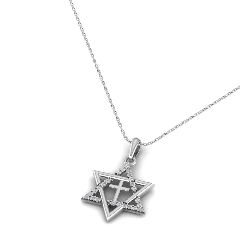 Pargold Solid Gold Divine Intersection Star Pendant -Silver_Diamond_Diamond_Static_Silver