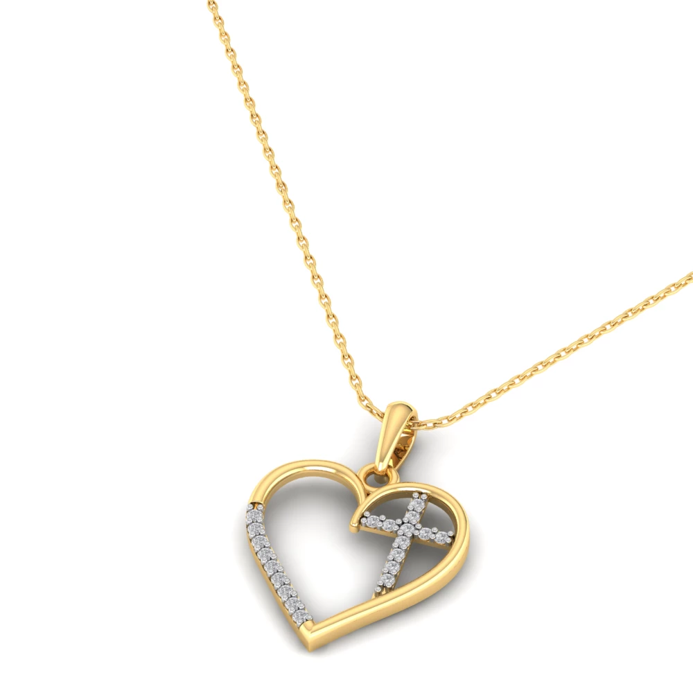 Pargold Solid Gold Faithful Heart Cross Pendant -Gold_Diamond_Diamond_Static_Gold