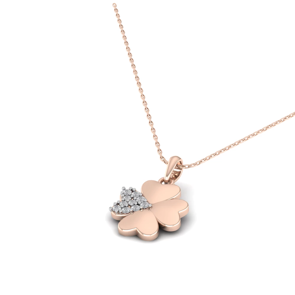 Pargold Solid Gold Clover Spark Charm Pendant -Rose_Diamond_Diamond_Static_Rose