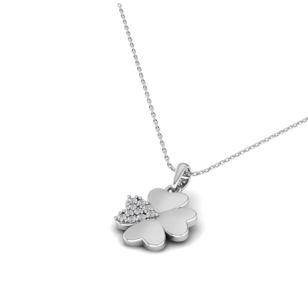 Pargold Solid Gold Clover Spark Charm Pendant -Silver_Diamond_Diamond_Static_Silver