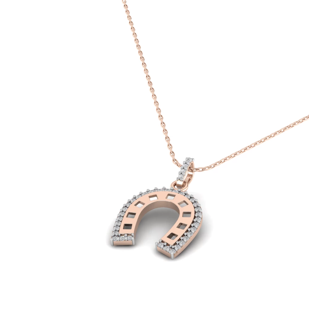 Pargold Solid Gold Golden Glisten Horseshoe Pendant -Rose_Diamond_Diamond_Static_Rose