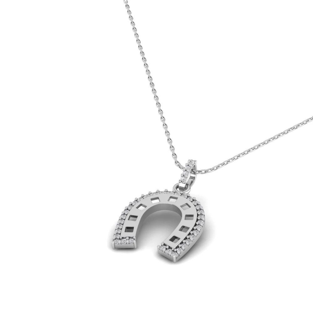 Pargold Solid Gold Golden Glisten Horseshoe Pendant -Silver_Diamond_Diamond_Static_Silver