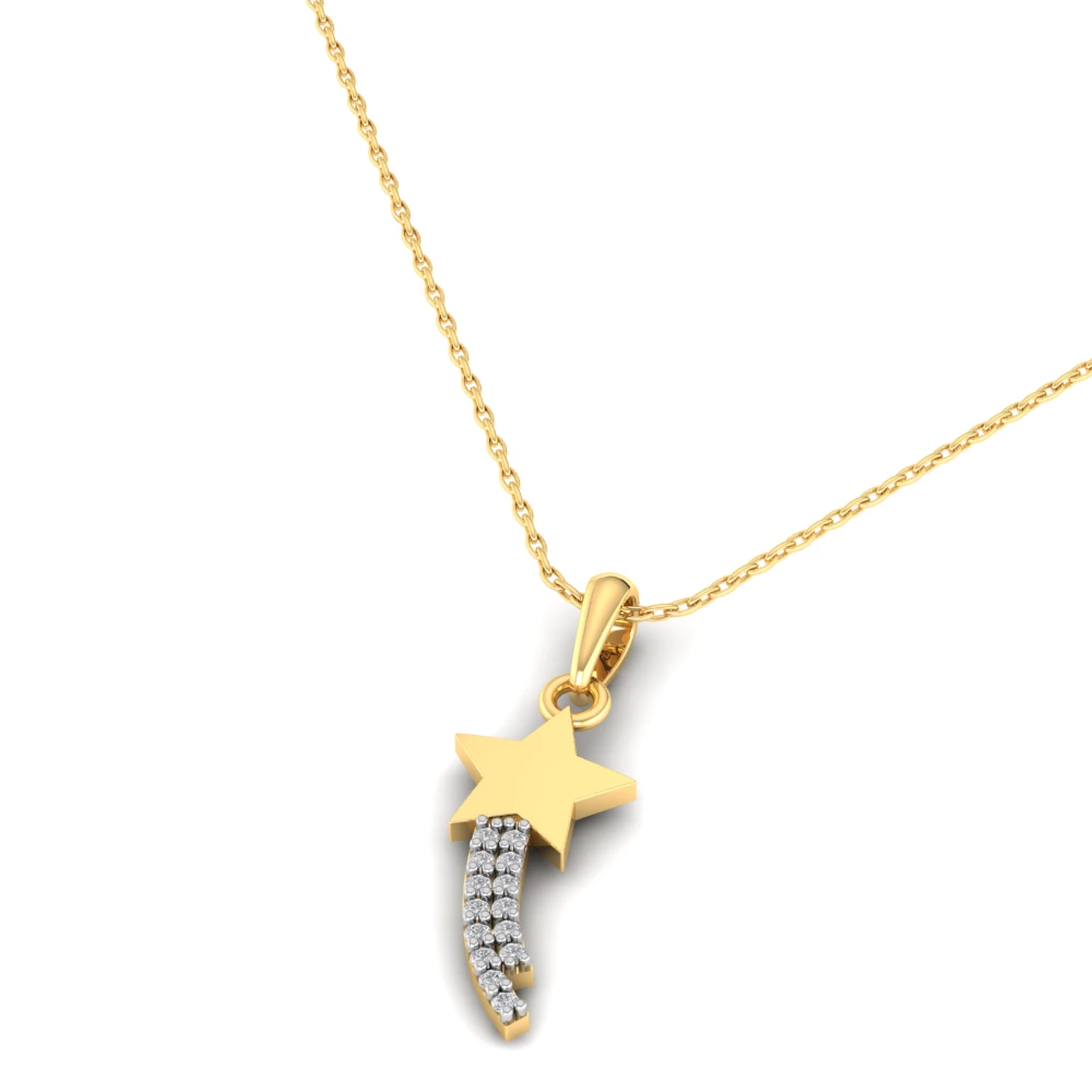 Pargold Solid Gold Twinkling Star Trail Pendant -Gold_Diamond_Diamond_Static_Gold