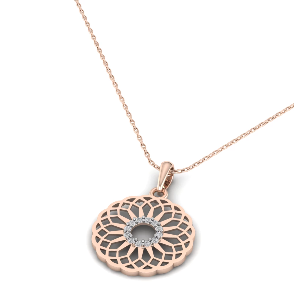 Pargold Solid Gold Lattice Bloom Disc Pendant -Rose_Diamond_Diamond_Static_Rose