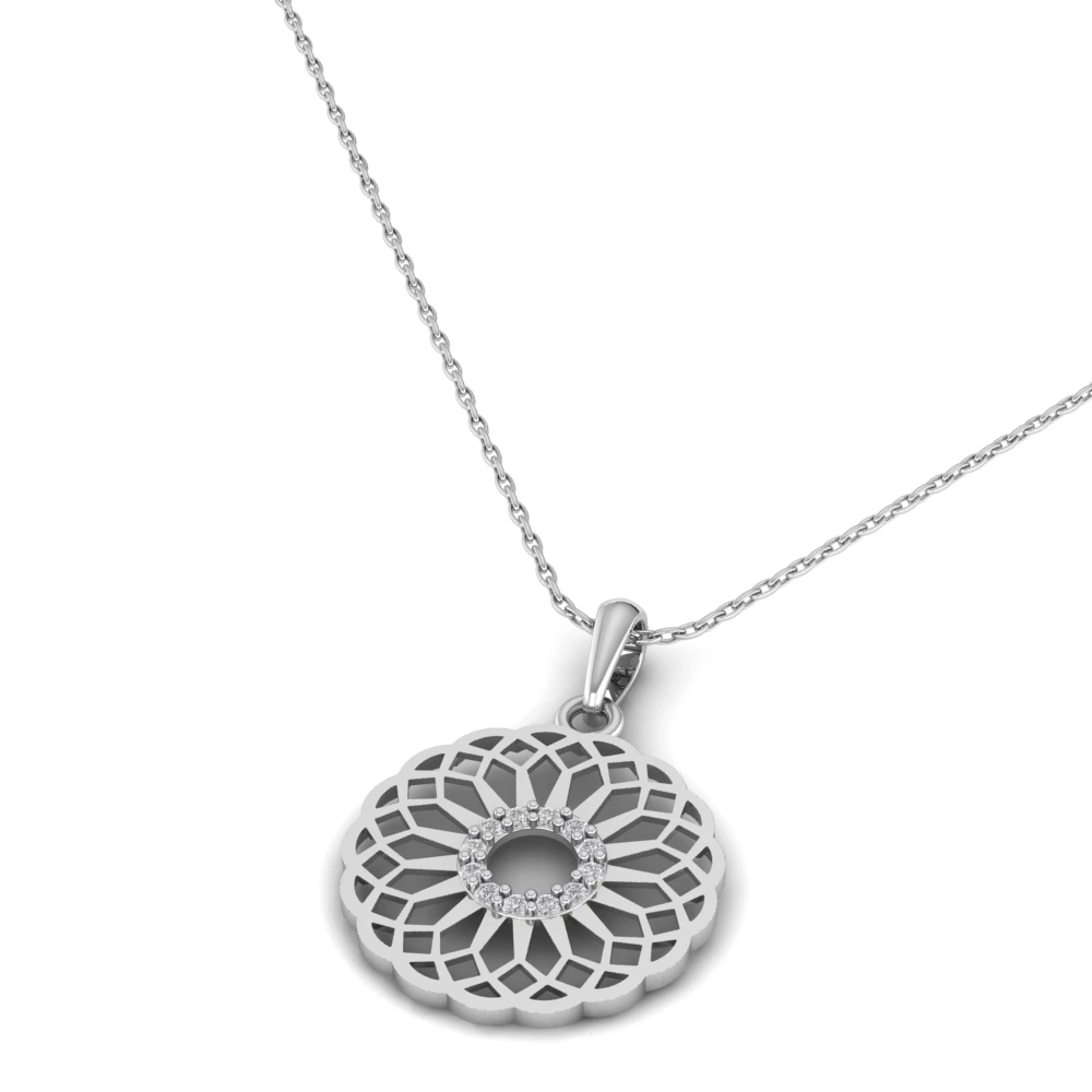 Pargold Solid Gold Lattice Bloom Disc Pendant -Silver_Diamond_Diamond_Static_Silver