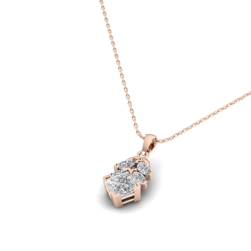 Pargold Solid Gold Geometric Brilliance Cascade Pendant -Rose_Diamond_Diamond_Static_Rose