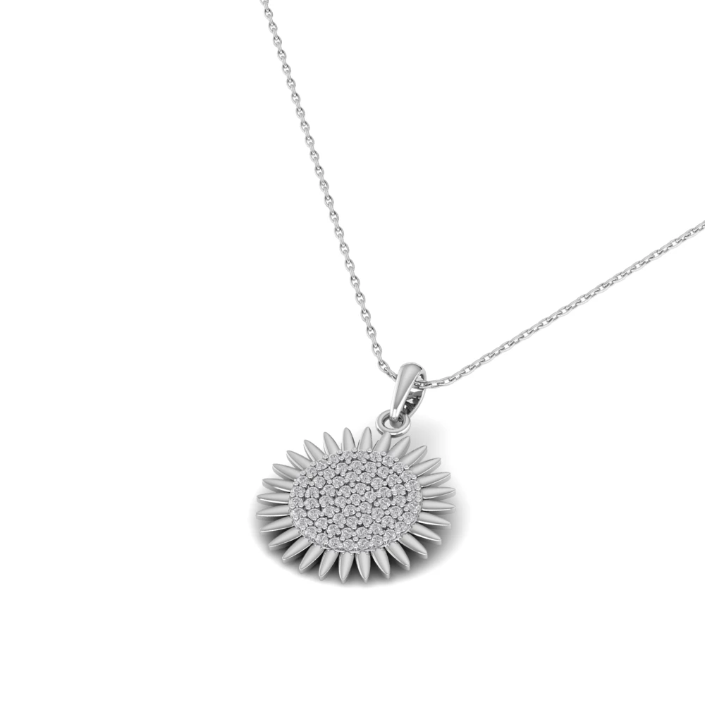 Pargold Solid Gold Sunflower Radiance Pendant -Silver_Diamond_Diamond_Static_Silver