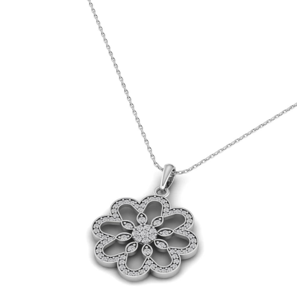 Pargold Solid Gold Ethereal Bloom Necklace -Silver_Diamond_Diamond_Static_Silver