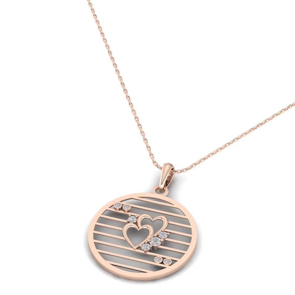 Pargold Solid Gold Lace Heart Disc Necklace -Rose_Diamond_Diamond_Static_Rose