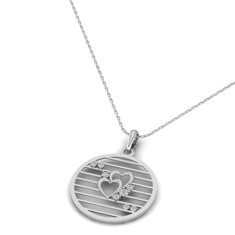 Pargold Solid Gold Lace Heart Disc Necklace -Silver_Diamond_Diamond_Static_Silver