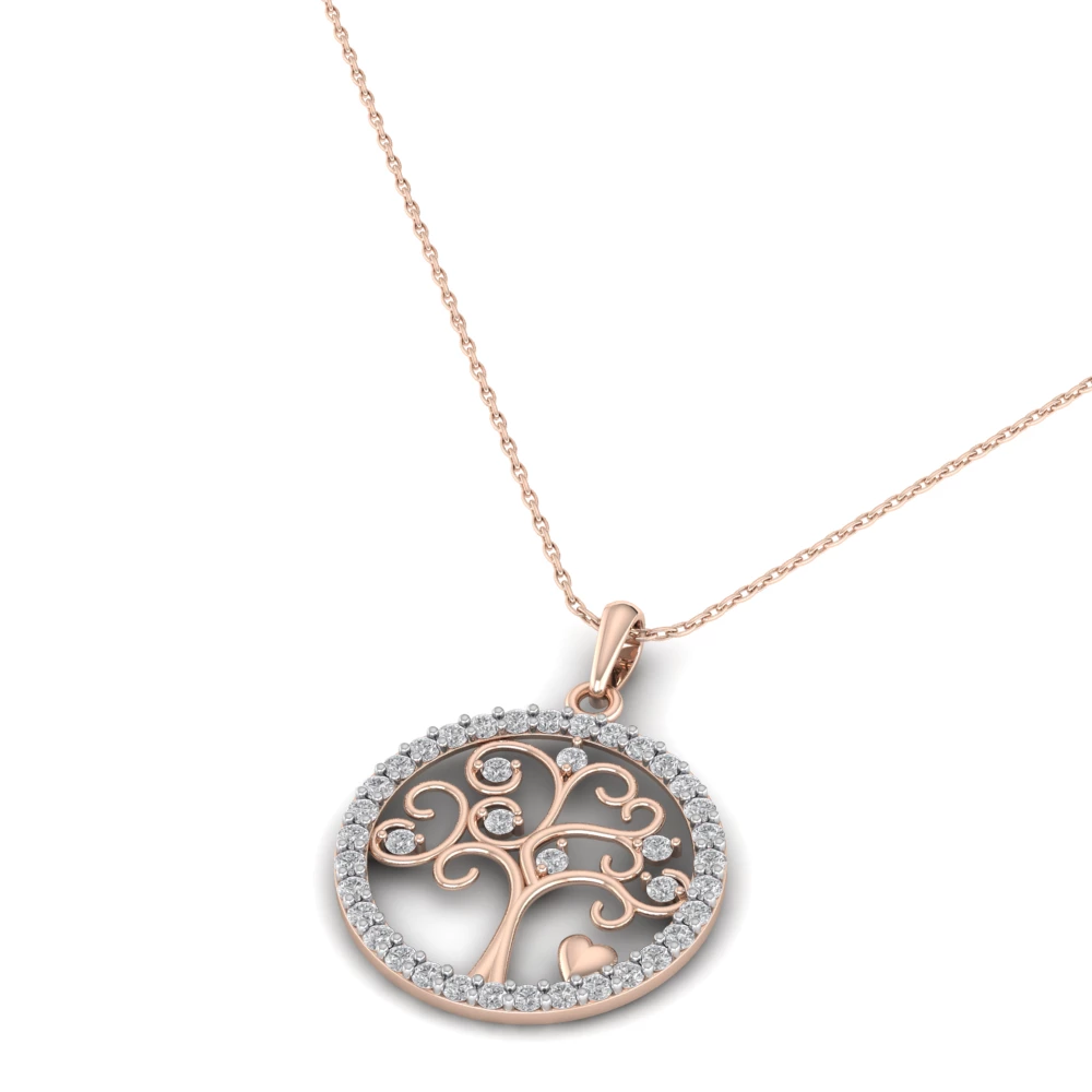 Pargold Solid Gold Eternal Tree of Life Pendant  -Rose_Diamond_Diamond_Static_Rose