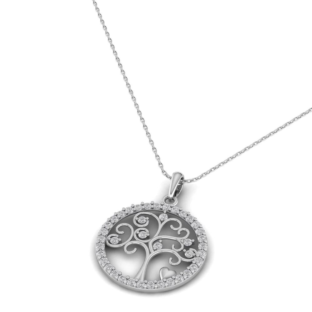 Pargold Solid Gold Eternal Tree of Life Pendant  -Silver_Diamond_Diamond_Static_Silver