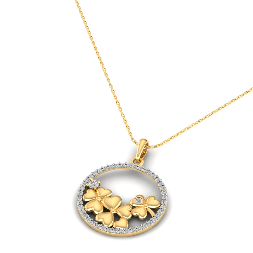 Pargold Solid Gold Clover Elegance Charm Necklace -Gold_Diamond_Diamond_Static_Gold