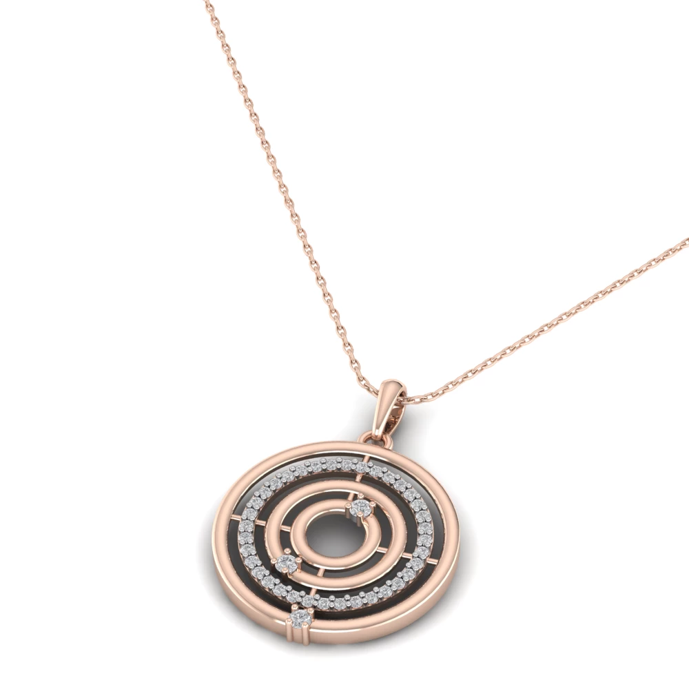 Pargold Solid Gold Harmony Sparkle Circle Pendant Necklace -Rose_Diamond_Diamond_Static_Rose