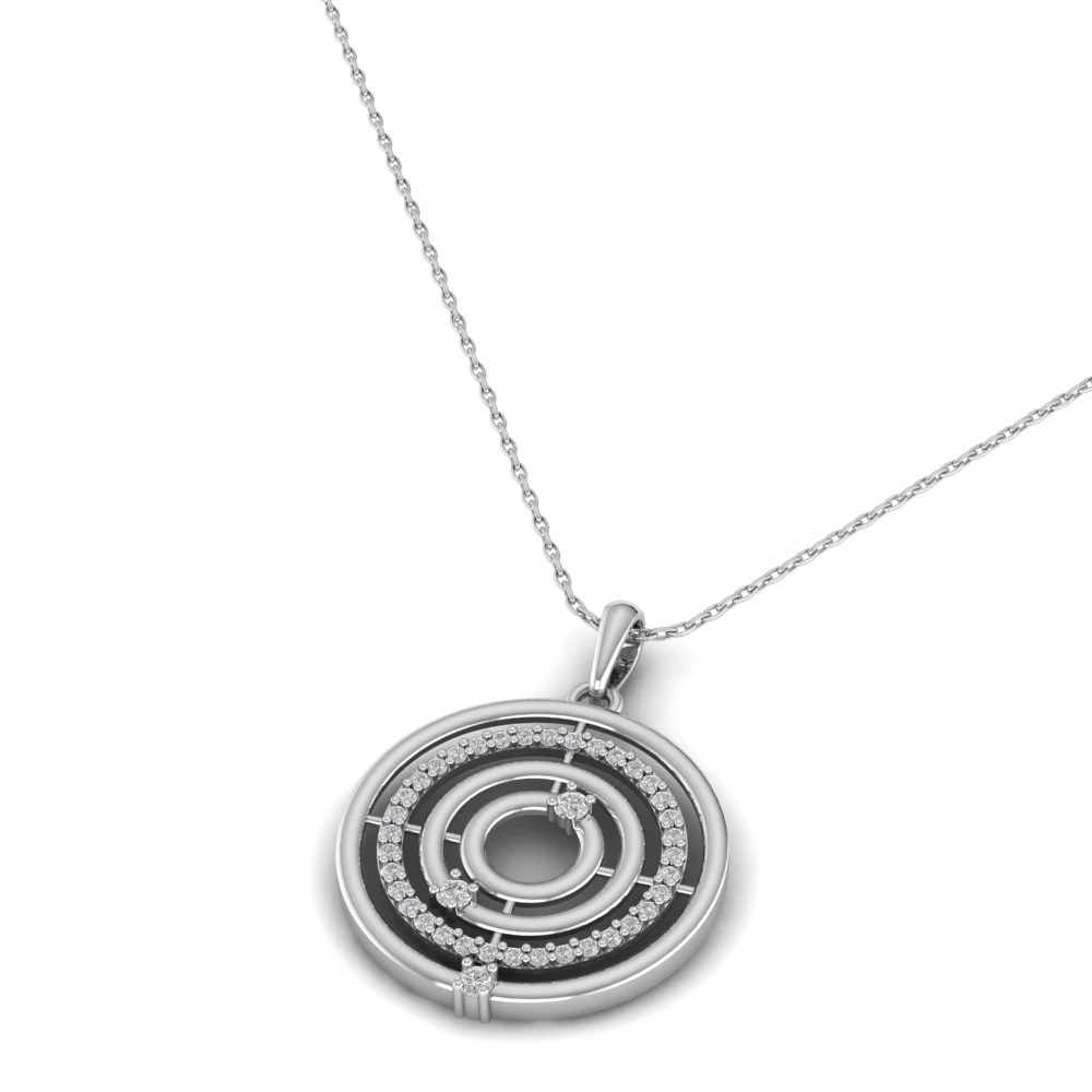 Pargold Solid Gold Harmony Sparkle Circle Pendant Necklace -Silver_Diamond_Diamond_Static_Silver