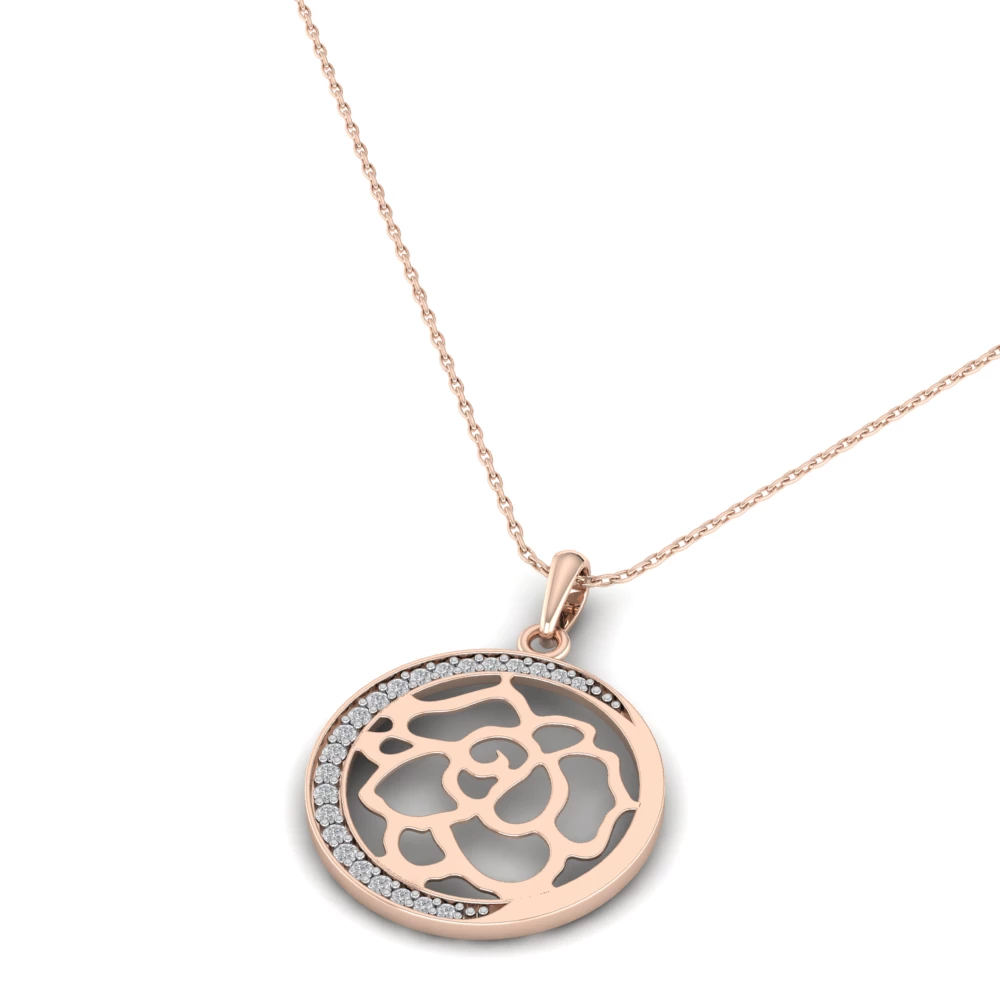 Pargold Solid Gold Rose Lattice Pendant Necklace -Rose_Diamond_Diamond_Static_Rose