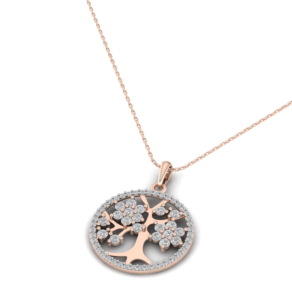 Pargold Solid Gold Blooming Fruit of the Tree of Life Pendant Necklace -Rose_Diamond_Diamond_Static_Rose