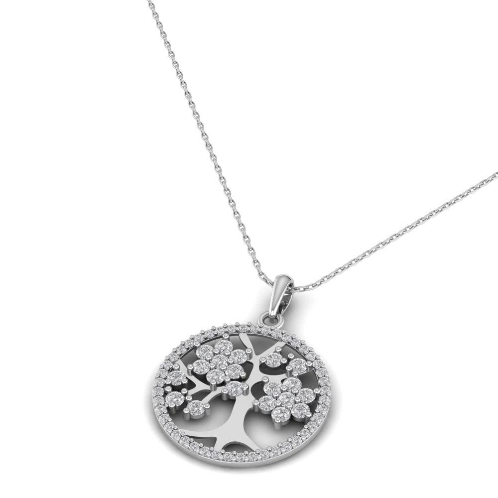 Pargold Solid Gold Blooming Fruit of the Tree of Life Pendant Necklace -Silver_Diamond_Diamond_Static_Silver