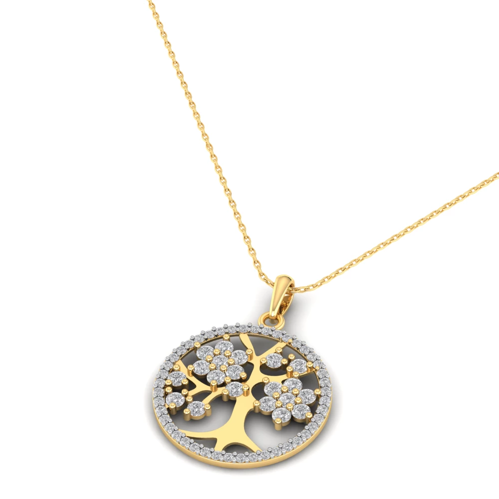 Pargold Solid Gold Blooming Fruit of the Tree of Life Pendant Necklace -Gold_Diamond_Diamond_Static_Gold