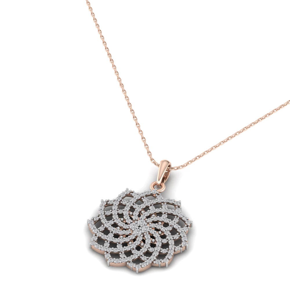 Pargold Solid Gold Floral Filigree Charm Pendant Necklace -Rose_Diamond_Diamond_Static_Rose